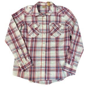 Wrangler Red Blue White Plaid Patriotic Western Pearl Snap Long Sleeve Size M